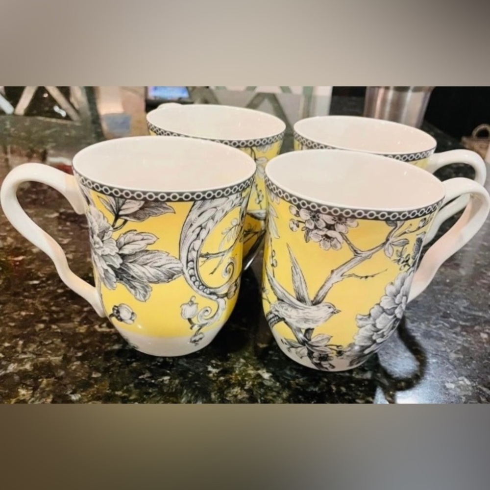 222 Fifth Porcelain Yellow Adelaide Mugs Set Of 4